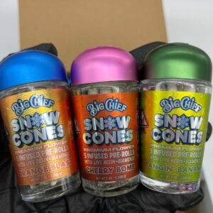 Big Chief Snow Cones Pre Rolls – Infused W/ LIVE RESIN + DIAMONDS (5 preroll per Jar)